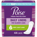 Poise Daily Incontinence Panty Liners, 2 Drop, Very Light Absorbency, Long, 44Ct
