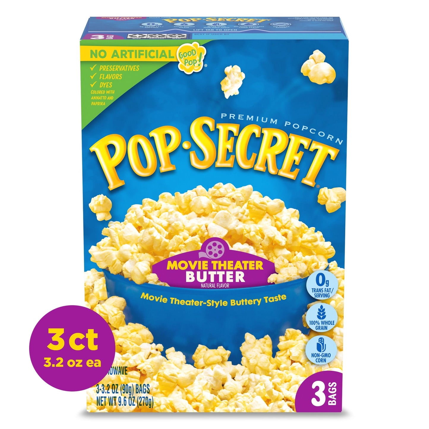 Pop Secret Microwave Popcorn, Movie Theater Butter Flavor, 3.2 oz Sharing Bags, 3 Ct