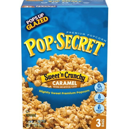 Pop Secret Popcorn, Sweet 'n Crunchy Caramel Microwave Popcorn, 2.64 oz Bags, 3 Ct