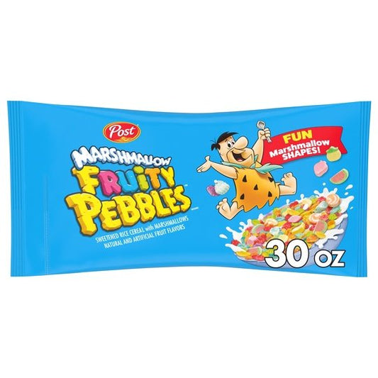 Post Fruity PEBBLES Marshmallow Cereal, 30 OZ Bag