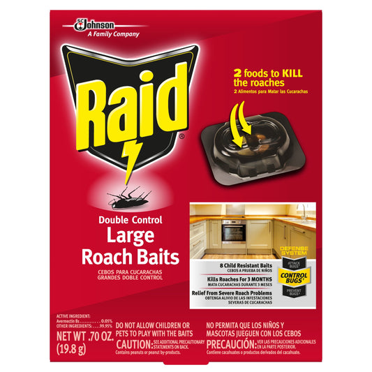 Raid® Double Control Large Roach Baits, Kills Cockroaches and Bugs, 8 Bait Stations
