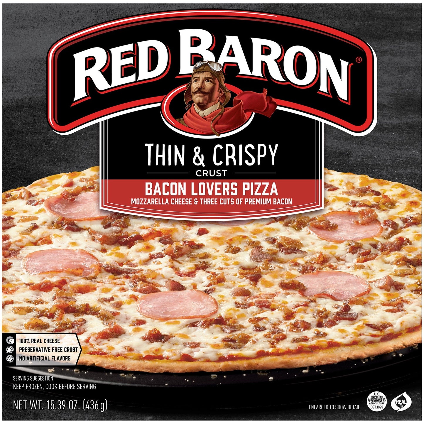 Red Baron Pizza, Thin & Crispy Bacon Lovers, 15.39 oz (Frozen)