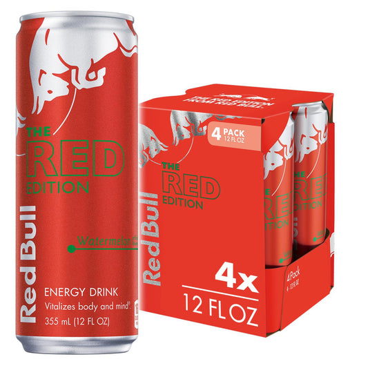 Red Bull Red Edition Watermelon Energy Drink, 12 fl oz, Pack of 4 Cans