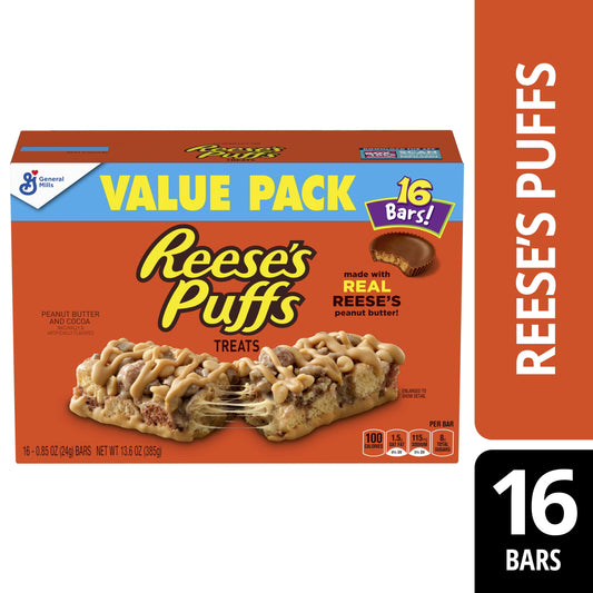 Reese's Puffs Breakfast Cereal Treat Bars, Peanut Butter & Cocoa, 16 ct