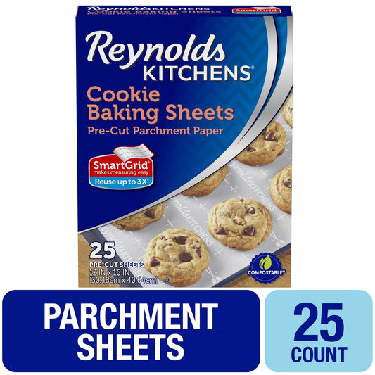 Reynolds Kitchens Cookie Baking Sheets, Pre-Cut Parchment Paper, 25 Sheets