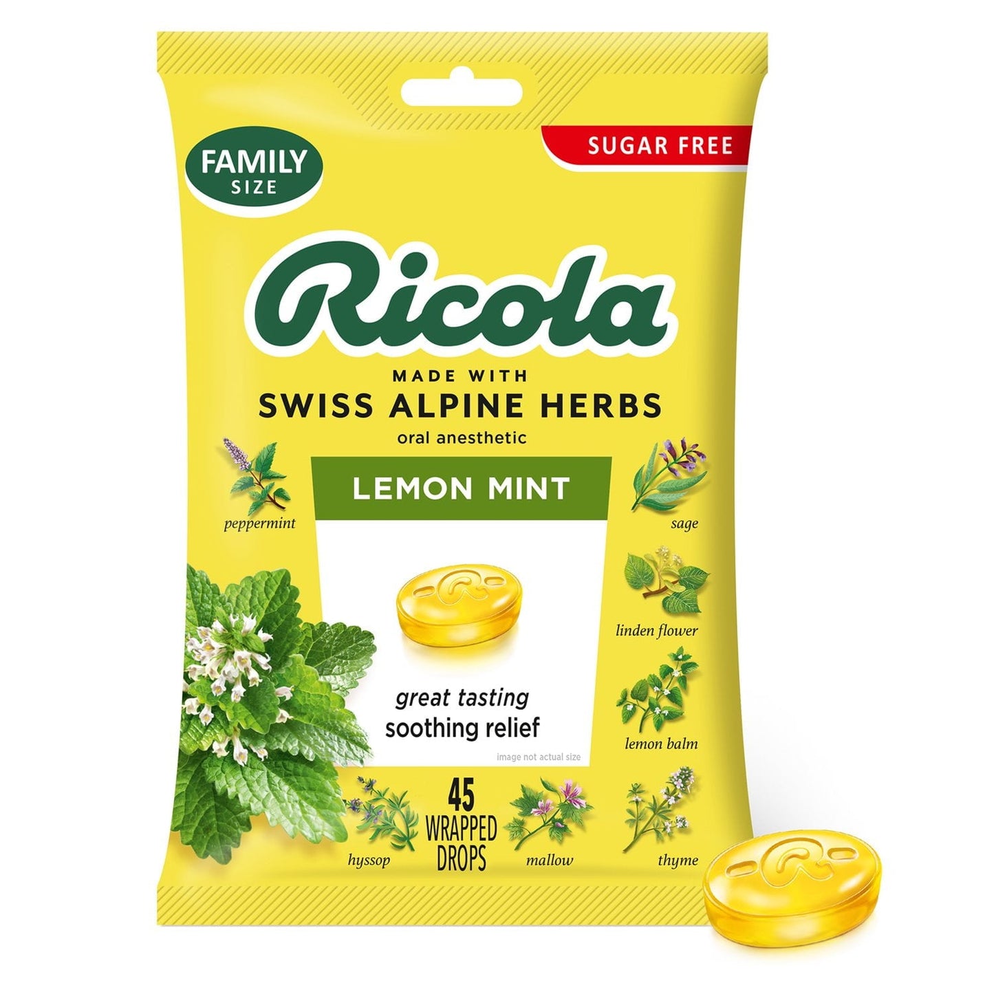 Ricola Sugar Free Lemon Mint Throat Drops - 45 Count