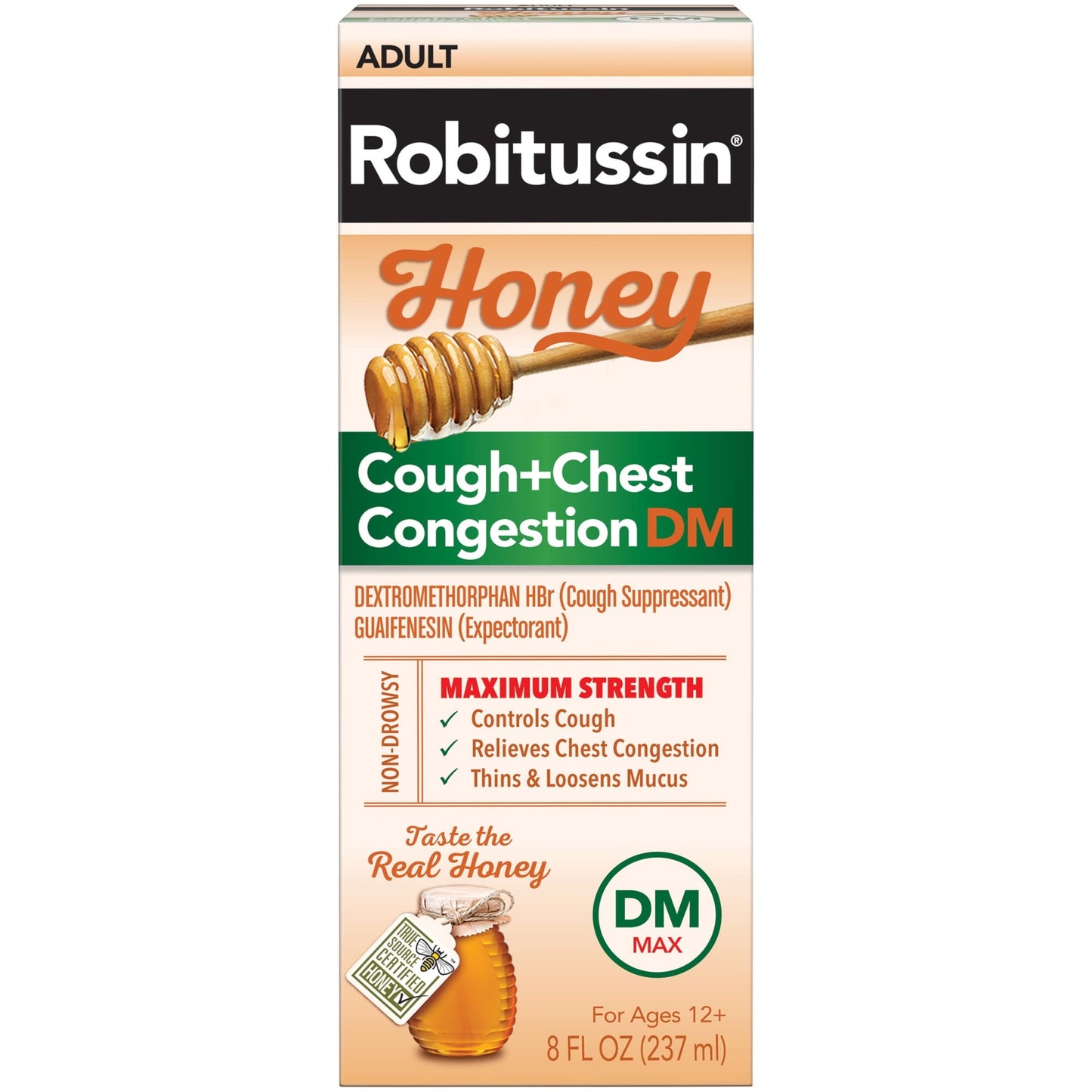 Robitussin Max Strength Cough Congestion DM and Cold Medicine, Honey, 8 Fl Oz