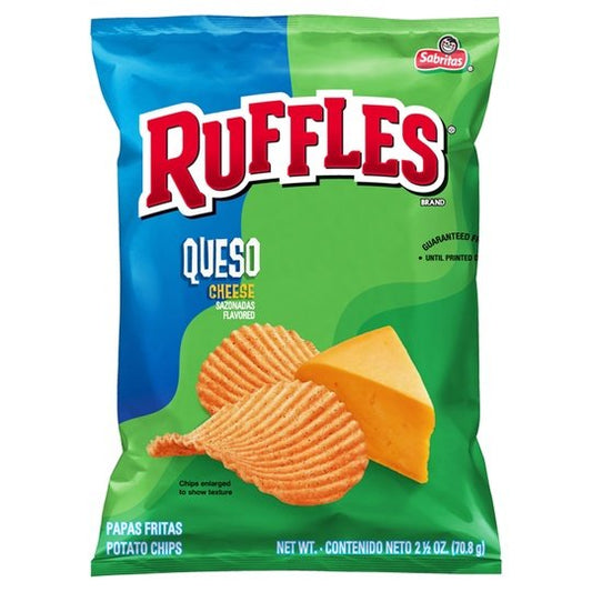 Ruffles Queso Cheese Flavored Potato Chips, 2.5 oz Bag