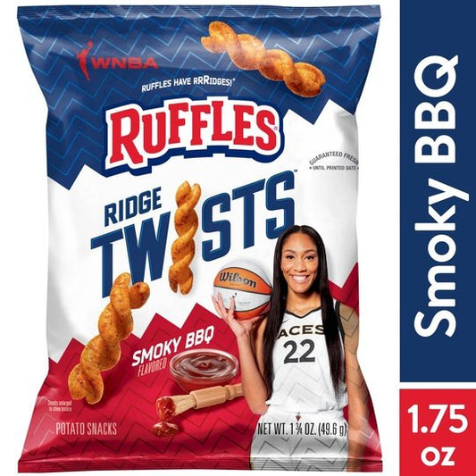 Ruffles Ridge Twists Smoky BBQ Flavored Snack Chips, 1.75 oz Bag