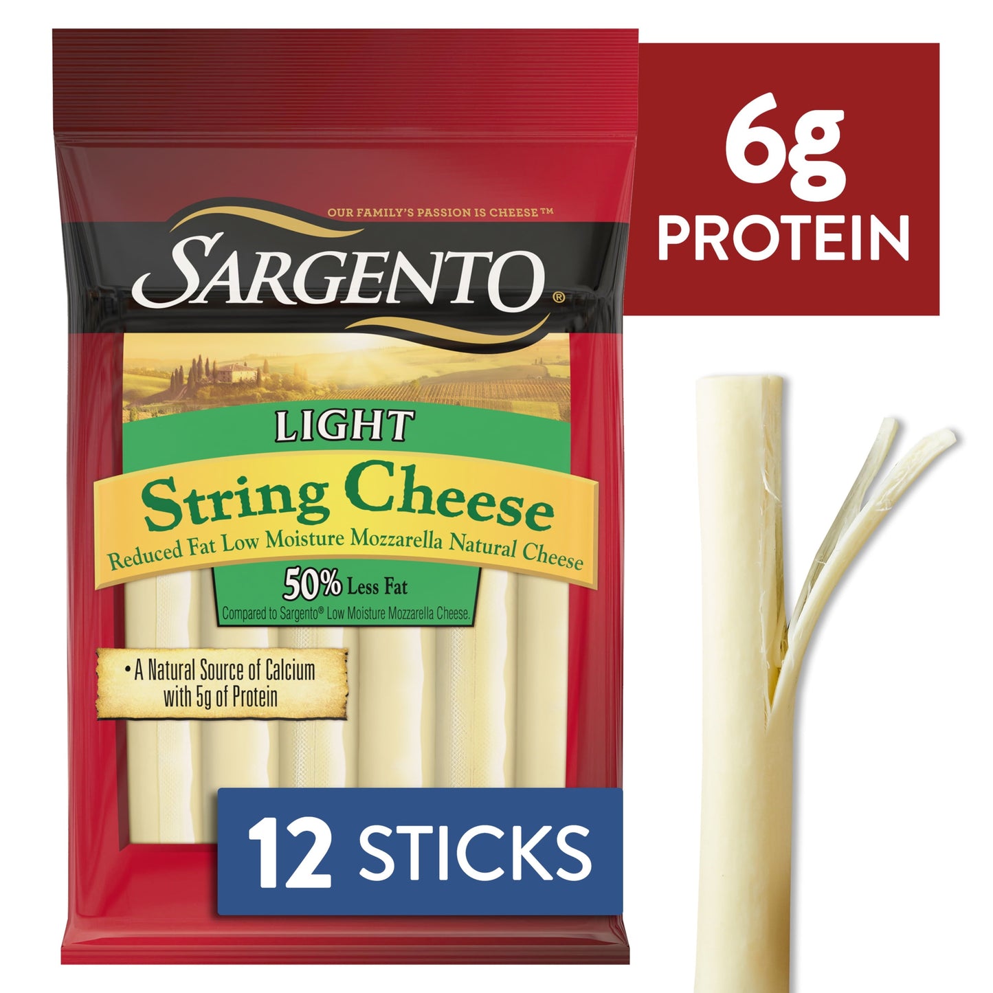 Sargento® Reduced Fat Low Moisture Part-Skim Mozzarella Natural Cheese Light String Cheese Snacks, 12-Count