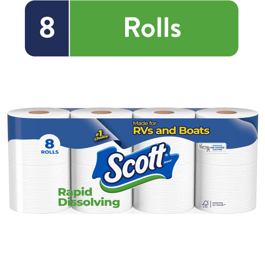 Scott Rapid-Dissolving Toilet Paper for RVs & Boats, 8 Double Rolls, 231 Sheets Per Roll (1,848 Total)