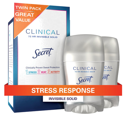 Secret Clinical Strength Invisible Solid Antiperspirant and Deodorant for Women, Stress Response, Twin Pack 1.6 oz Each, 3.2oz