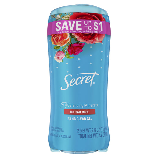 Secret Fresh Clear Gel Antiperspirant and Deodorant for Women, Delicate Rose Scent, 2.6 oz, Twin Pack
