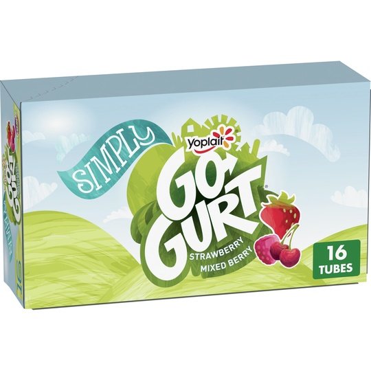 Simply Go-GURT Strawberry and Mixed Berry Kids Low Fat Yogurt Variety Pack, Gluten Free, 2 oz. Yogurt Tubes (16 Count)