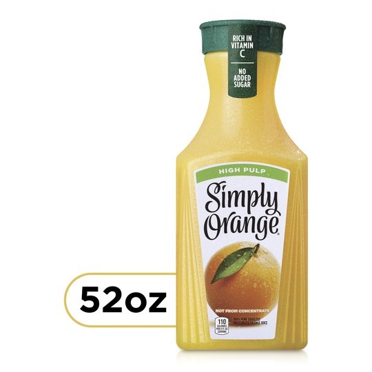 Simply Non GMO High Pulp Orange Juice, 52 fl oz Bottle