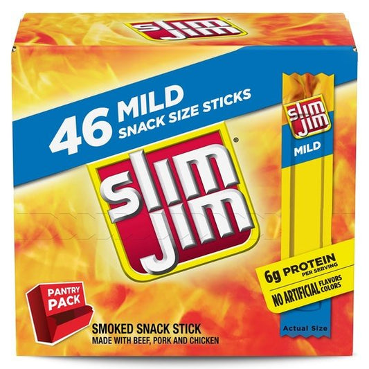 Slim Jim Mild Snack Size Stick, Meat Snacks, 0.28 oz, 46 Count Box