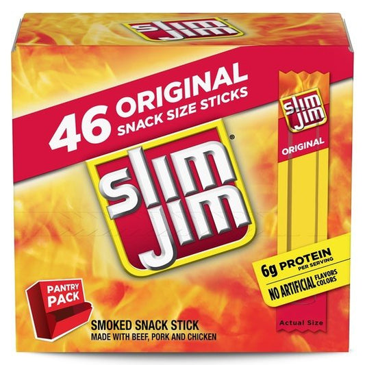 Slim Jim Snack-Sized Smoked Meat Stick, Original Flavor, Keto Friendly Snack Stick, 0.28 Oz, 46 Count