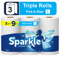 Sparkle Pick-a-Size Paper Towels, White, 3 Triple Rolls