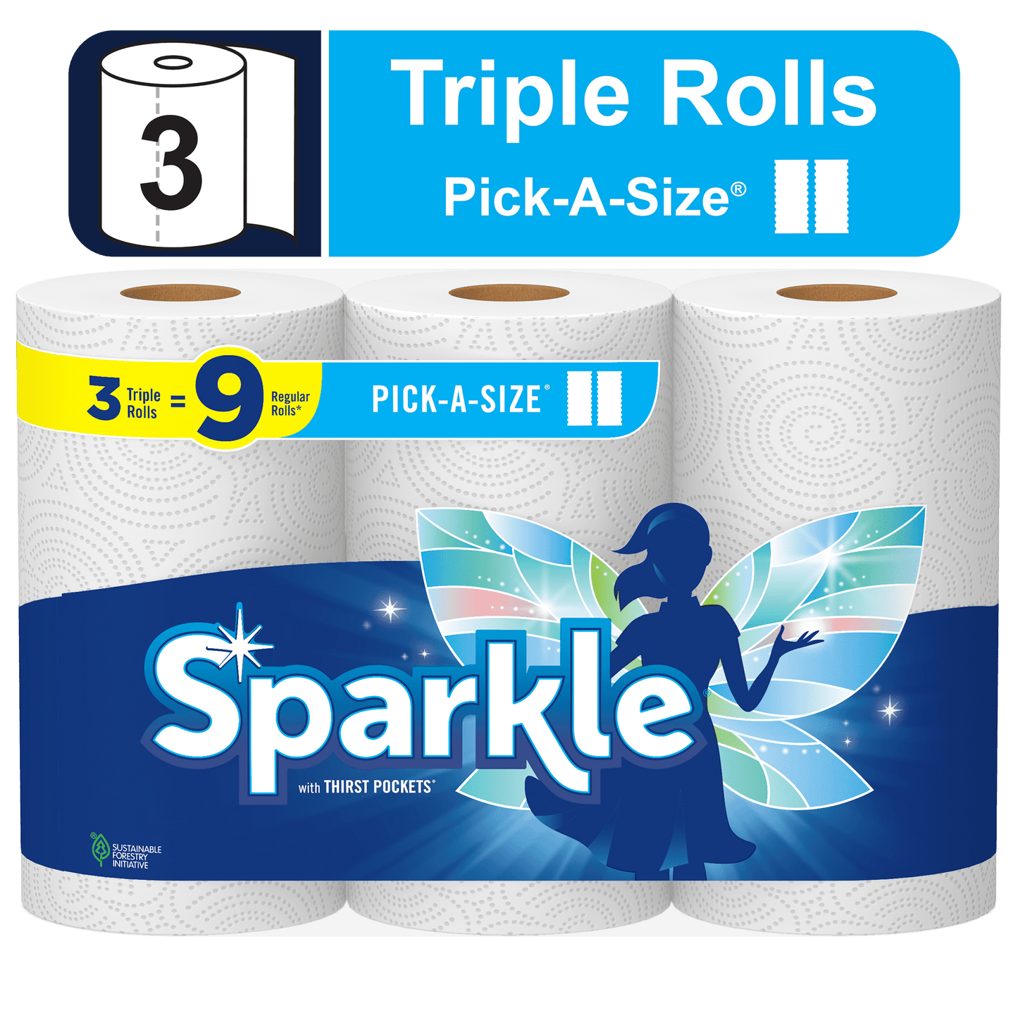 Sparkle Pick-a-Size Paper Towels, White, 3 Triple Rolls