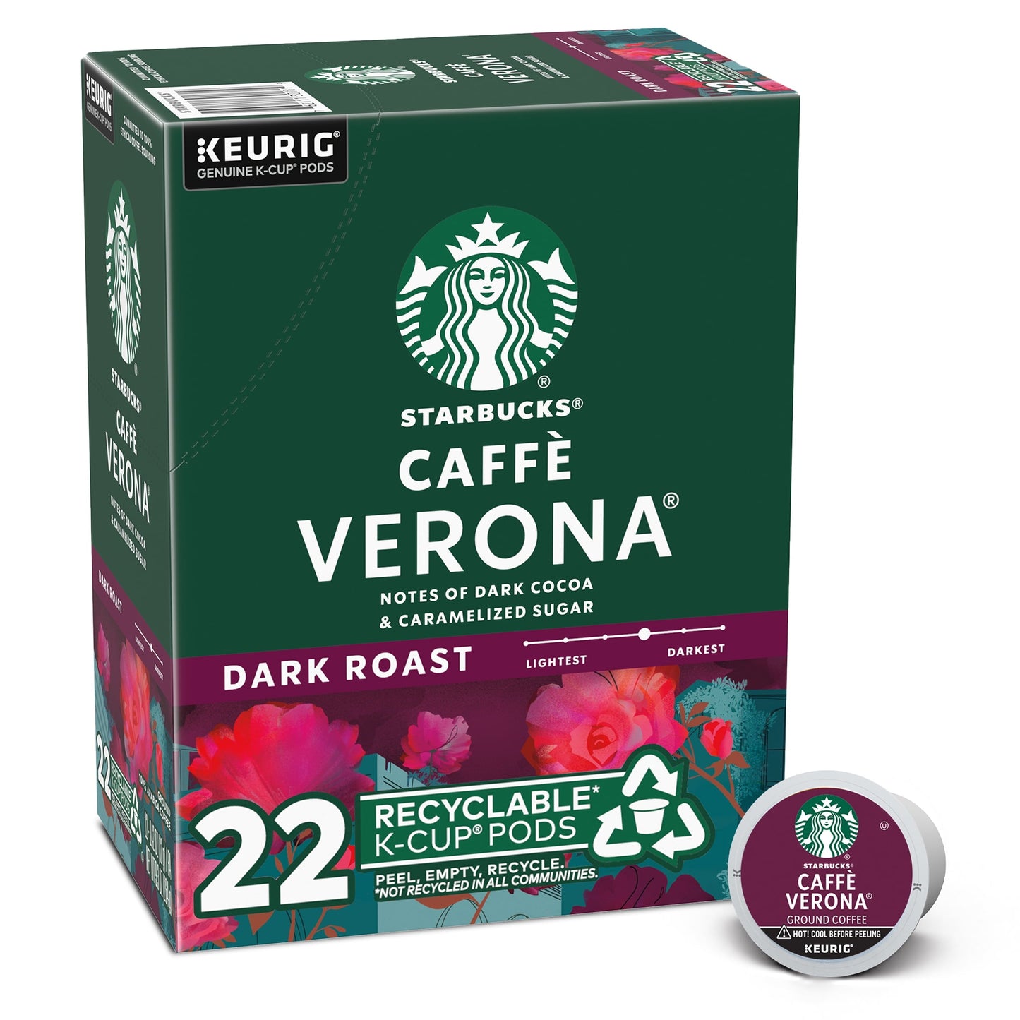 Starbucks Caffè Verona, Dark Roast Coffee, Keurig K-Cup Coffee Pods, 22 Count