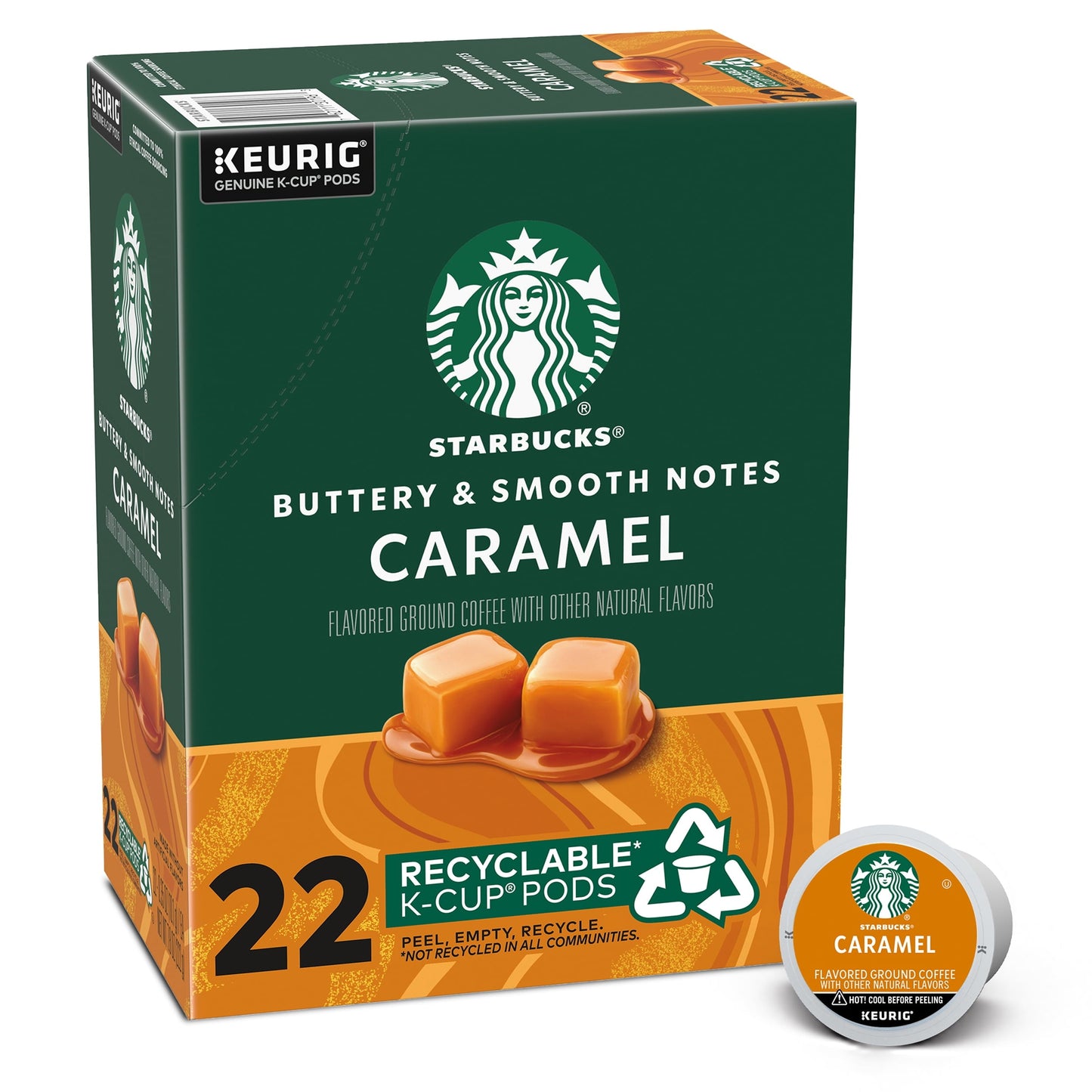 Starbucks Caramel Naturally Flavored Coffee, Keurig K-Cup Coffee Pods, 22 Count