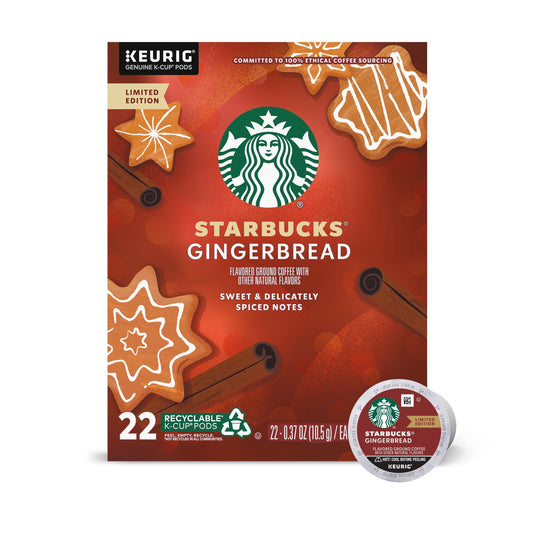 Starbucks K-Cup Coffee Pods, Gingerbread Naturally Flavored Coffee, 1 Box (22 Pods)