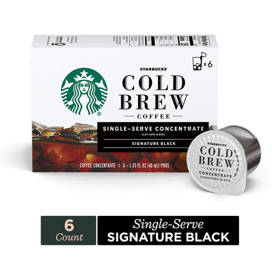 Starbucks Signature Black Cold Brew Coffee, Single-Serve Concentrate Pods, 6 ct