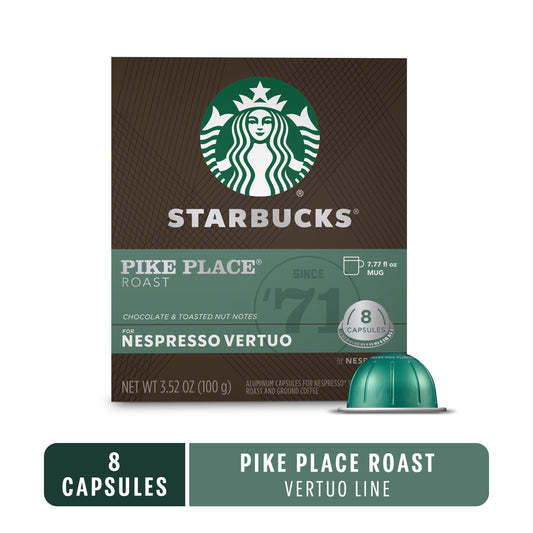 Starbucks by Nespresso Vertuo, Pike Place Roast, Medium Roast Nespresso Pods, 8 Count