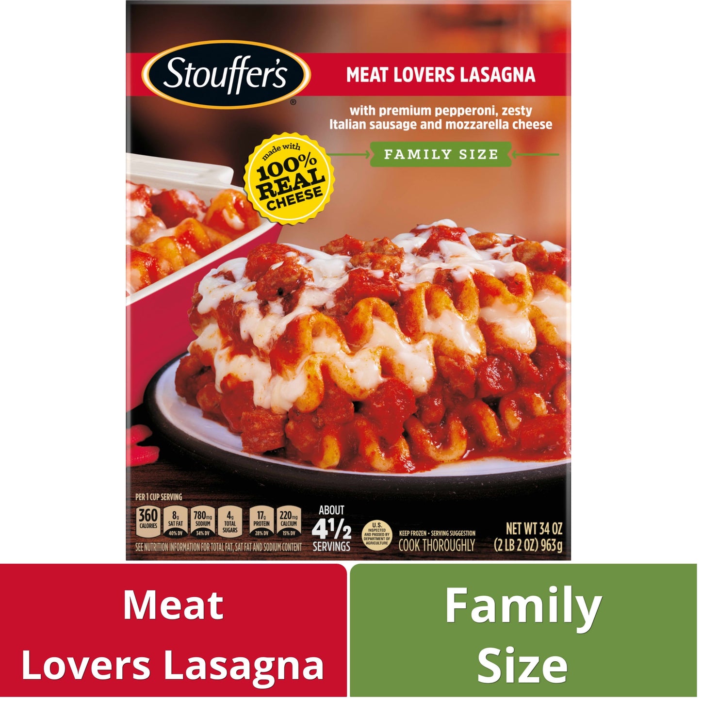 Stouffer's Meat Lovers Lasagna Family Size  Frozen Meal, 34 oz (Frozen)