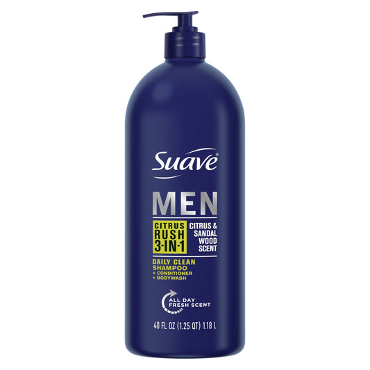 Suave Men 3 in 1 Shampoo Conditioner & Body Wash Citrus Rush, 40 oz