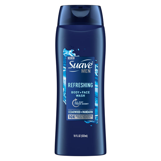 Suave Men Body & Face Wash, Cedarwood and Mandarin, Refreshing, All Skin Types 18 fl oz