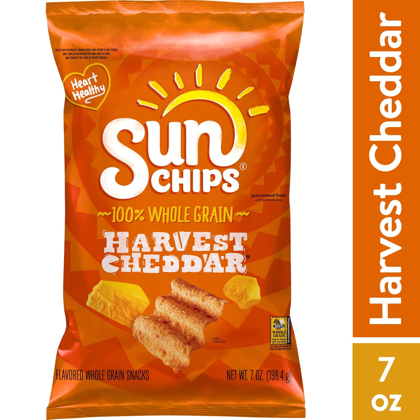 SunChips Harvest Cheddar Whole Grain Snacks, 7 oz Bag