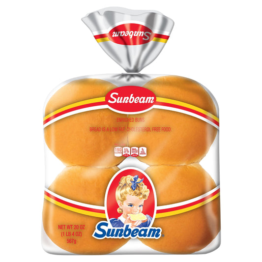 Sunbeam Jumbo Hamburger Buns, Enriched White Bread Burger Buns, 8 Count