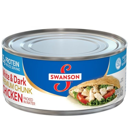 Swanson White and Dark Premium Chunk Canned Chicken Breast in Water, Fully Cooked Chicken, 9.75 oz Can