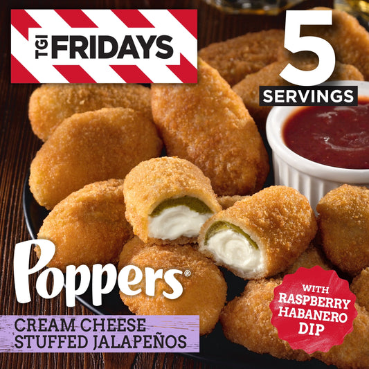 TGI Fridays Frozen Snacks & Appetizers Cream Cheese Stuffed Jalapeno Poppers with Raspberry Habanero Dip, 15 oz Box Regular