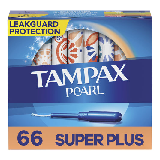 Tampax Pearl Tampons with LeakGuard Braid, Super Plus Absorbency, 66 Count
