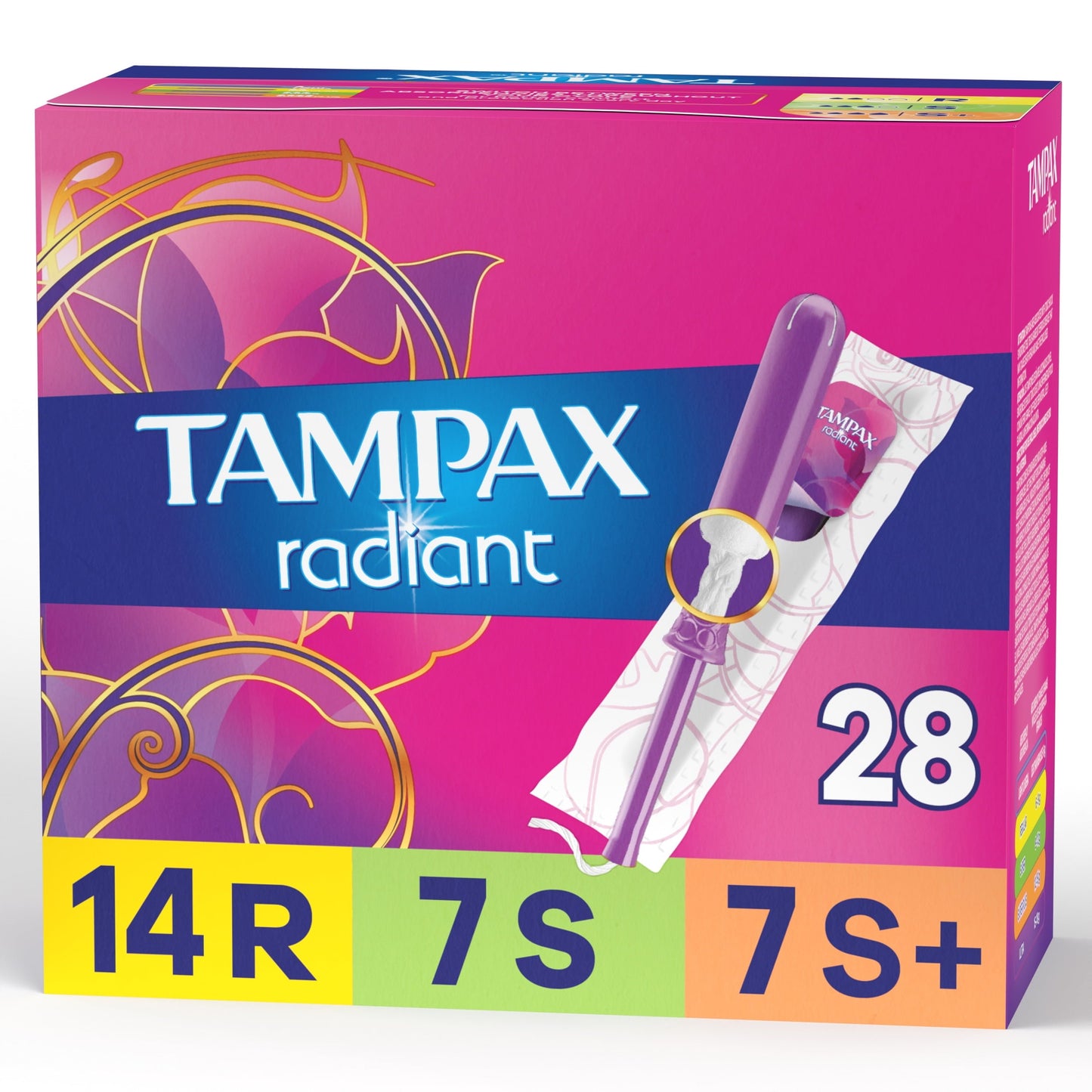 Tampax Radiant Tampons Trio Pack with LeakGuard Braid, Regular/Super/Super Plus Absorbency, 28 Count