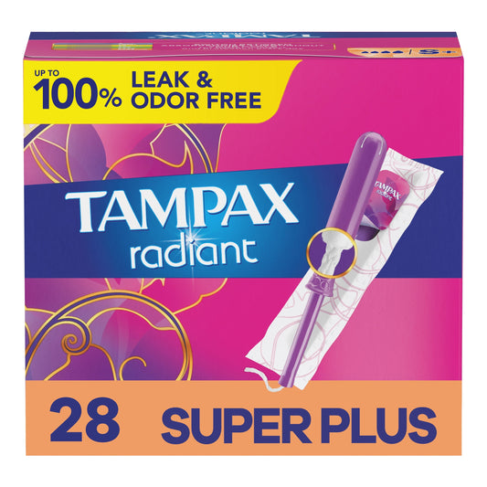 Tampax Radiant Tampons with LeakGuard Braid, Super Plus Absorbency, 28 Count