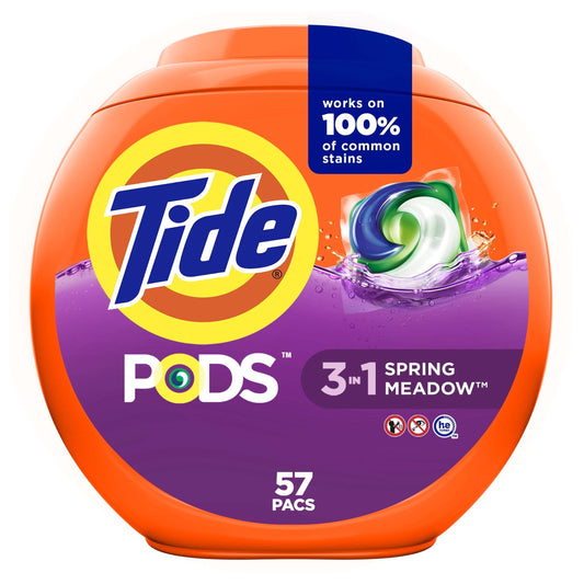 Tide PODS Liquid Laundry Detergent Pacs, Spring Meadow, 57 Count