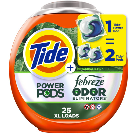Tide Power Pods Laundry Detergent Soap Packs with Febreze, Botanical Rain, 25 Ct