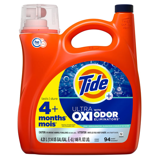 Tide Ultra Oxi with Odor Eliminators Liquid Laundry Detergent, 94 Loads, 146 fl oz