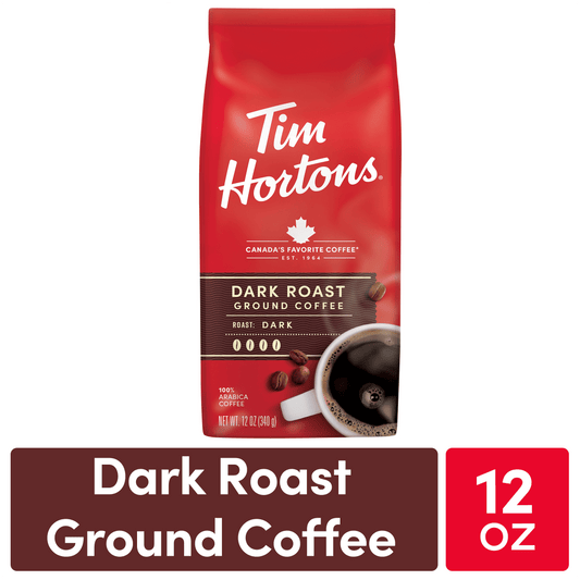 Tim Hortons Dark Roast Ground Coffee, 100% Arabica, 12 oz Bag