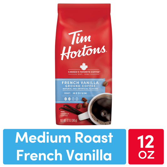 Tim Hortons French Vanilla Flavored Coffee, Medium Roast Ground Arabica, 12 oz Bag