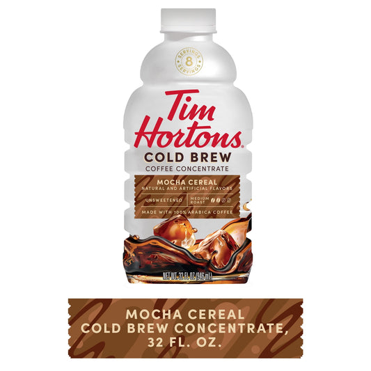 Tim Hortons Mocha Cereal Cold Brew Coffee Concentrate, 100% Arabica Medium Roast, 32 oz