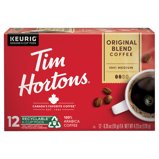 Tim Hortons Original Blend K-Cup Coffee Pods, Medium Roast, Recyclable, 12ct