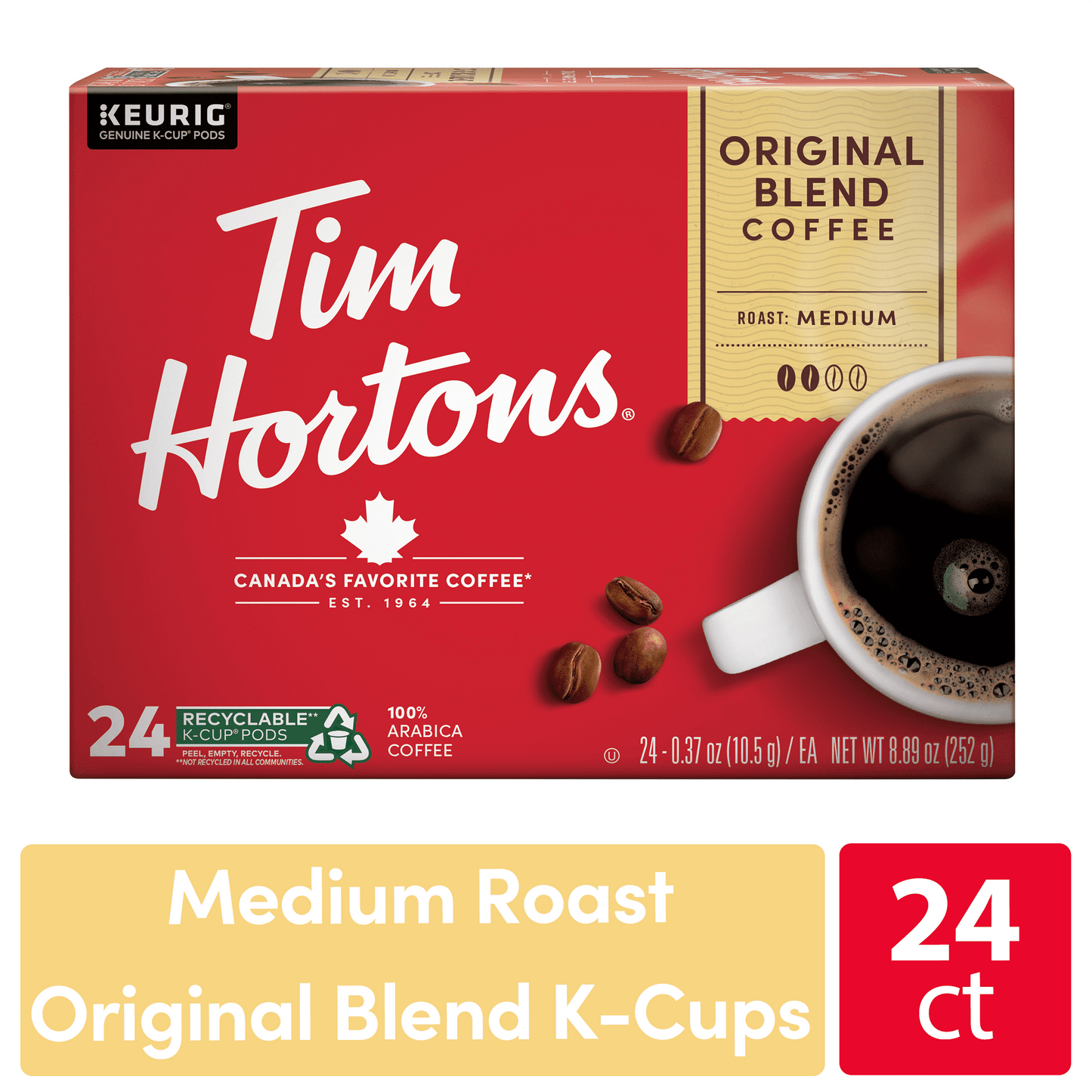 Tim Hortons Original Blend Medium Roast Keurig Coffee Pods, 24 Ct