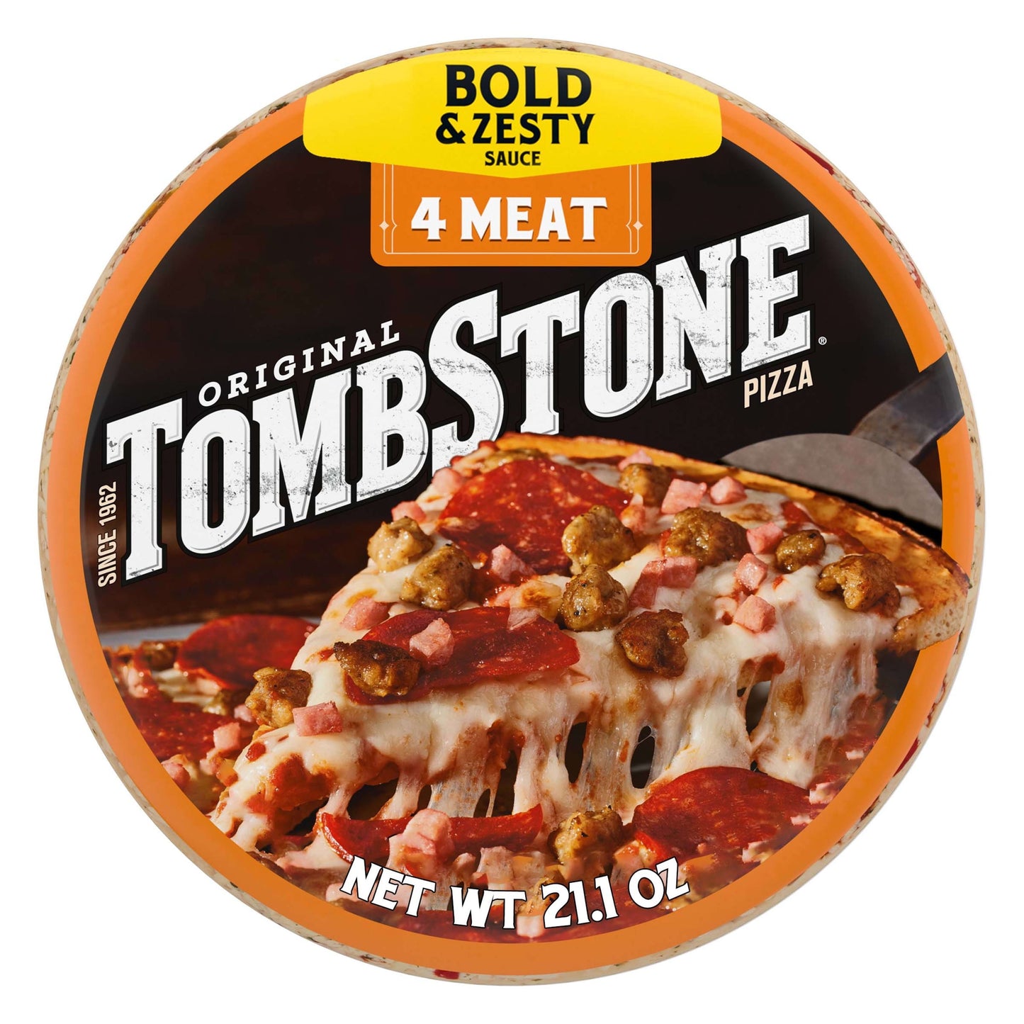 Tombstone Frozen Pizza, Four Meat Original Thin Crust Pizza with Marinara Sauce, 21.1 oz (Frozen)