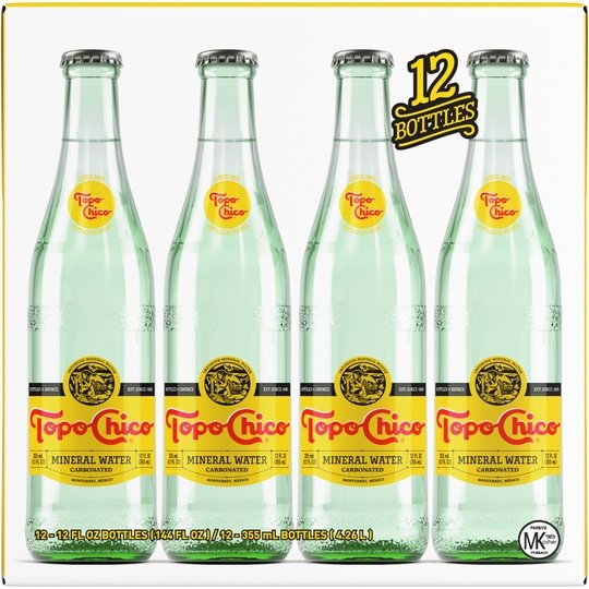 Topo Chico Sparkling Mineral Water Glass Bottles, 12 fl oz, 12 Pack