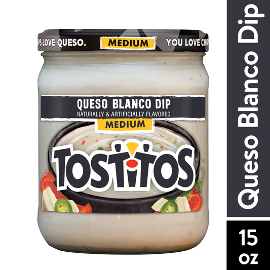 Tostitos Medium Queso Blanco Dip, Naturally and Artificially flavored, 15 oz Jar