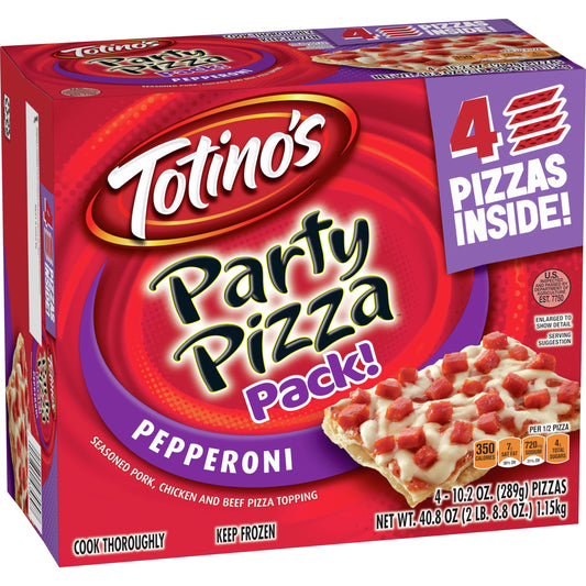 Totino's Party Pizza Pack, Pepperoni Flavored, Frozen Pizza, 4 Ct